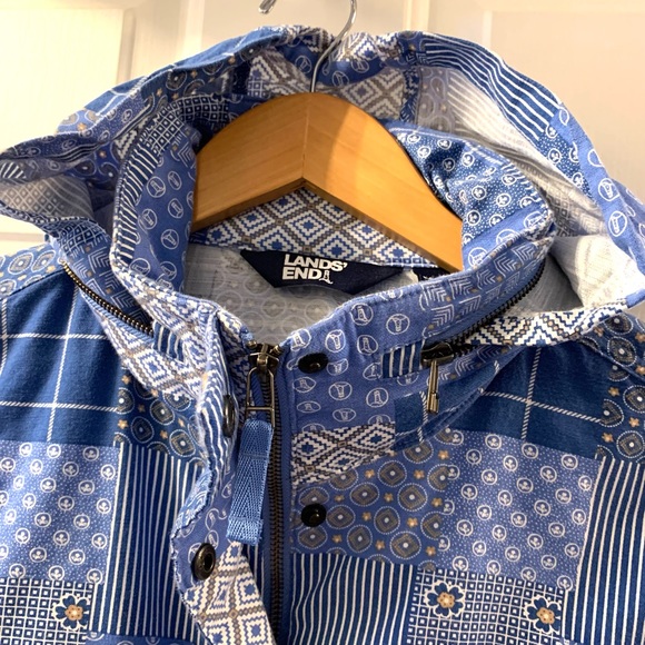 Lands End Hooded Cargo Jacket Blue Patchwork Medium Petite - Picture 3 of 14